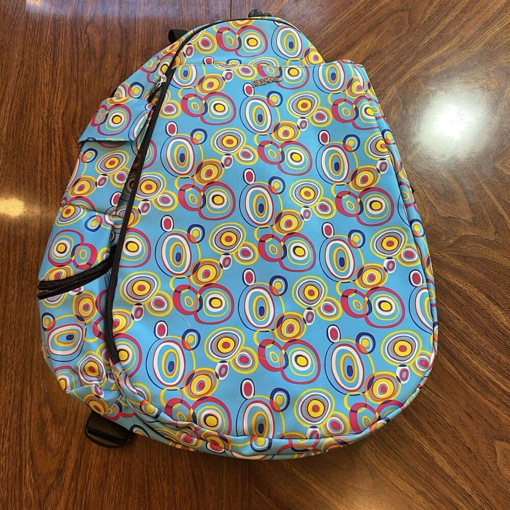 Jetpac Life Is Tennis Blue Yellow Lynne Tauchen Tennis Bag SlingBack Vibrant